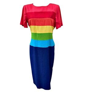 NEW VTG 80s 90s Sheath Dress 6P Colorblock Rainbow Melissa Dopamine Dressing Fun